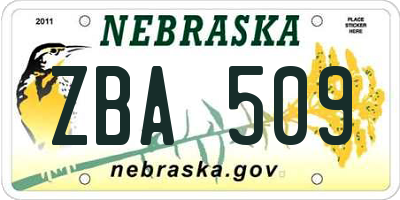NE license plate ZBA509