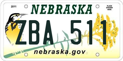NE license plate ZBA511