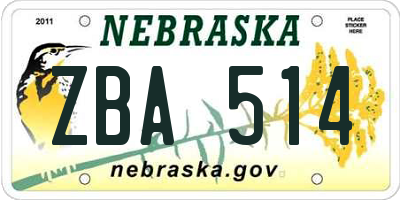 NE license plate ZBA514