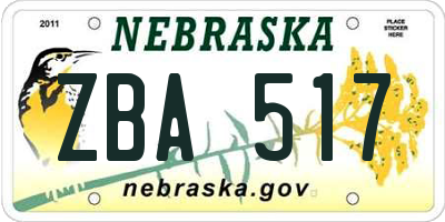 NE license plate ZBA517