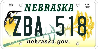 NE license plate ZBA518