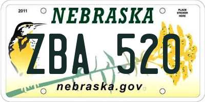 NE license plate ZBA520