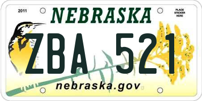 NE license plate ZBA521