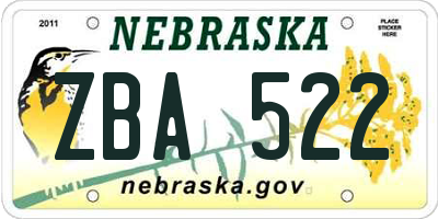 NE license plate ZBA522
