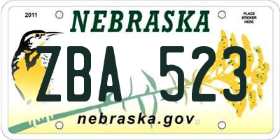NE license plate ZBA523