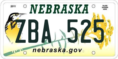 NE license plate ZBA525