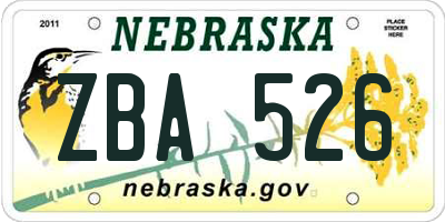 NE license plate ZBA526
