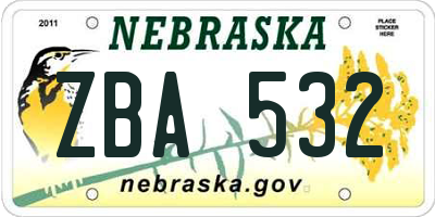 NE license plate ZBA532