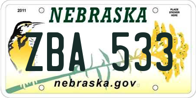 NE license plate ZBA533