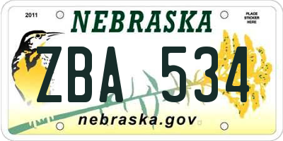 NE license plate ZBA534