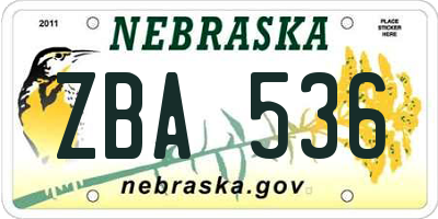 NE license plate ZBA536