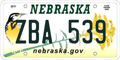 NE license plate ZBA539