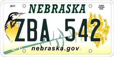 NE license plate ZBA542