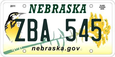 NE license plate ZBA545