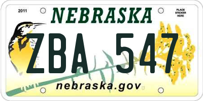 NE license plate ZBA547
