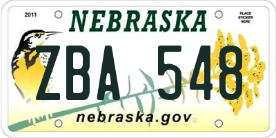 NE license plate ZBA548