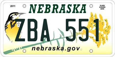 NE license plate ZBA551