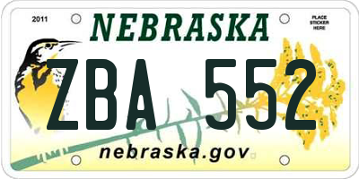 NE license plate ZBA552