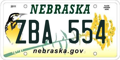NE license plate ZBA554