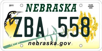 NE license plate ZBA558