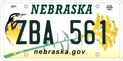 NE license plate ZBA561