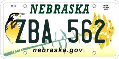 NE license plate ZBA562