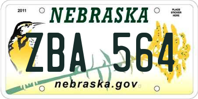 NE license plate ZBA564