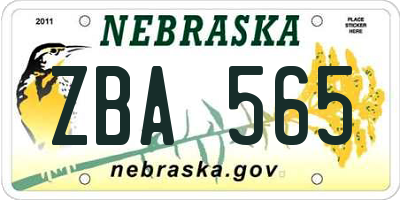 NE license plate ZBA565