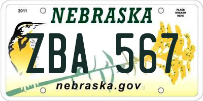 NE license plate ZBA567