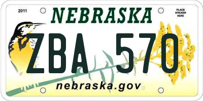NE license plate ZBA570