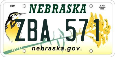 NE license plate ZBA571