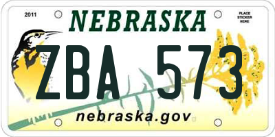 NE license plate ZBA573