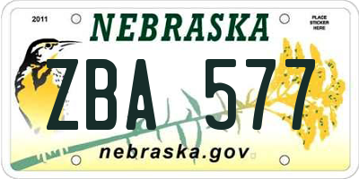 NE license plate ZBA577
