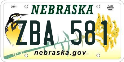 NE license plate ZBA581