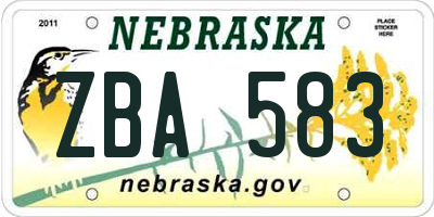 NE license plate ZBA583