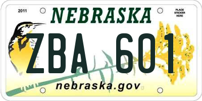 NE license plate ZBA601