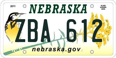 NE license plate ZBA612