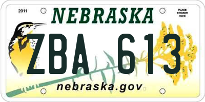 NE license plate ZBA613