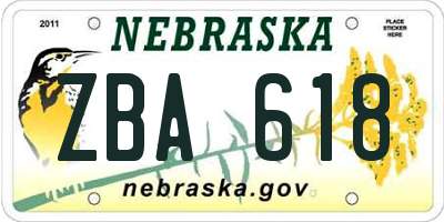 NE license plate ZBA618