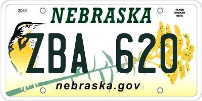 NE license plate ZBA620