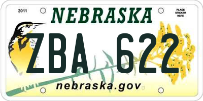 NE license plate ZBA622