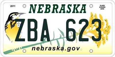 NE license plate ZBA623