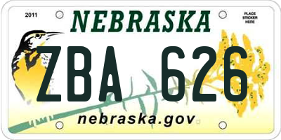 NE license plate ZBA626