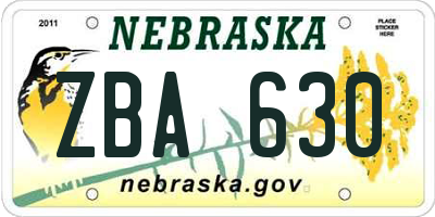 NE license plate ZBA630