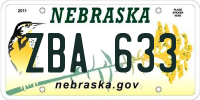 NE license plate ZBA633