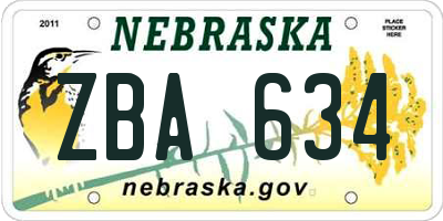 NE license plate ZBA634