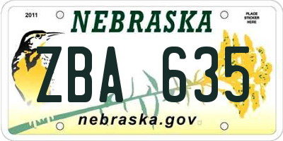 NE license plate ZBA635