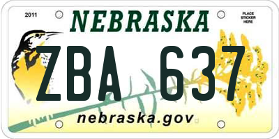 NE license plate ZBA637
