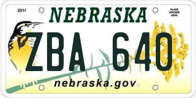 NE license plate ZBA640