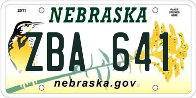 NE license plate ZBA641